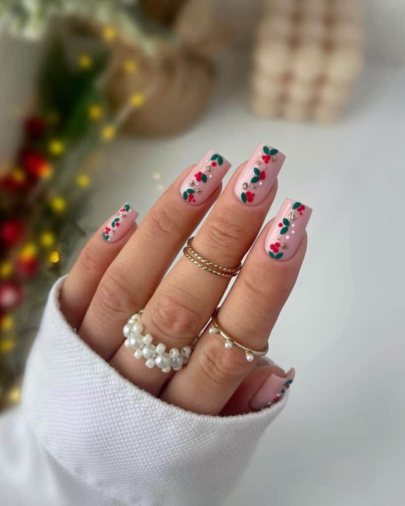 Holly Berry And Leaf Motifs On All Nails Visual Idea Holly Berry And Leaf Motifs On All Nails Visual Idea — Winter Nails for School
