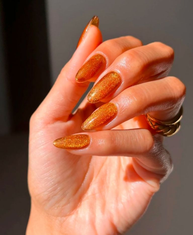 Long Stiletto Metallic Orange Holographic Glitter Nails Long Stiletto Metallic Orange Holographic Glitter Nails — Fall to Winter Nails