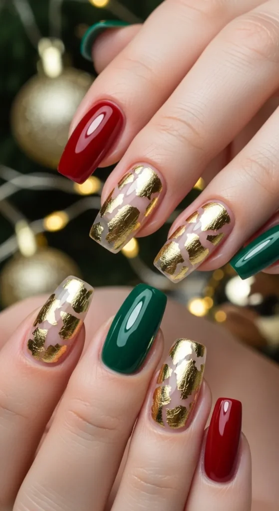 Dazzling Red Glitter Stilettos with Gold Bow Accent Dazzling Red Glitter Stilettos with Gold Bow Accent — Red and Gold Christmas Nails 2026