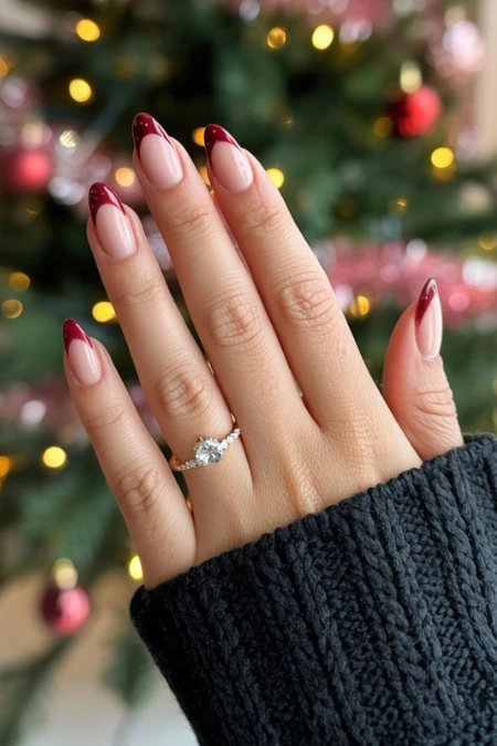 Burgundy French Tip Stilettos Burgundy French Tip Stilettos — Wine Christmas Nails 2026