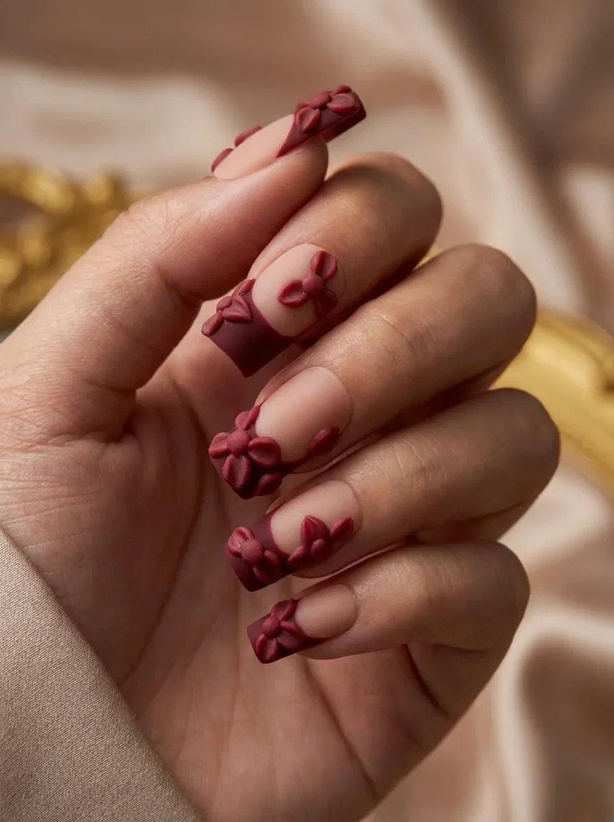 Long Square Deep Burgundy Velvet Nails Long Square Deep Burgundy Velvet Nails