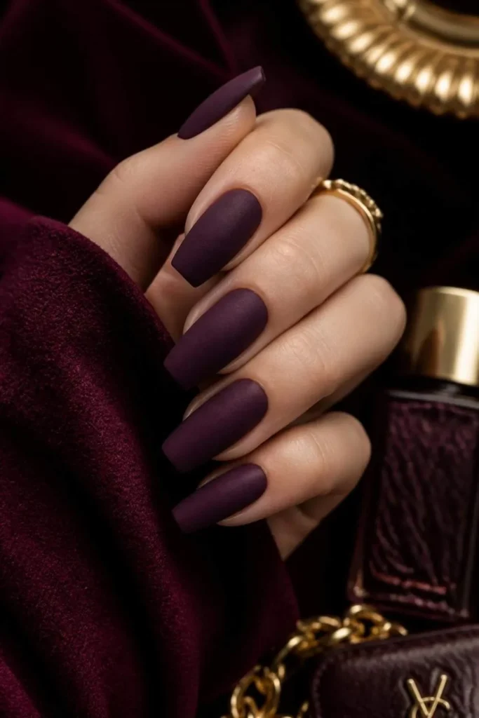 Long Coffin Deep Plum Velvet Nails Long Coffin Deep Plum Velvet Nails