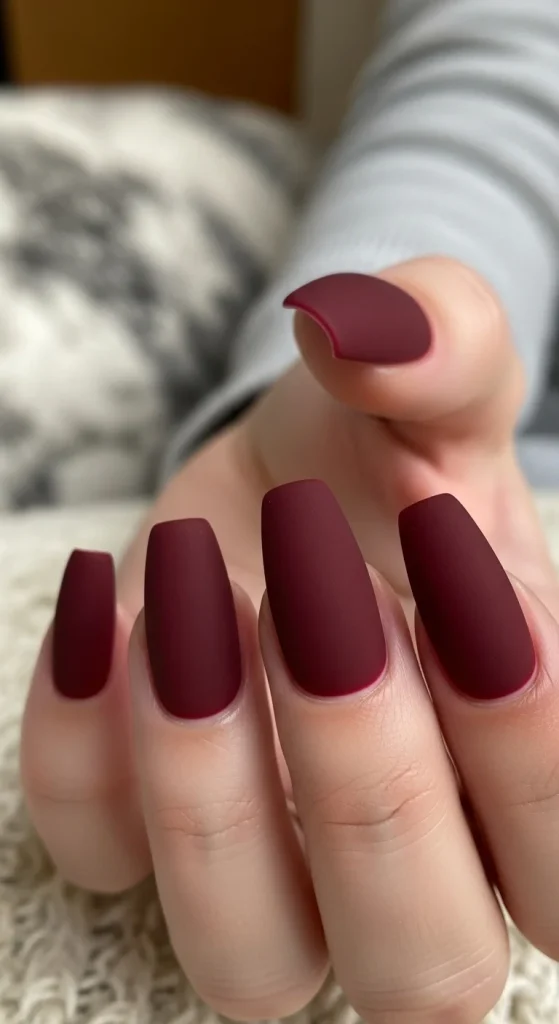 Medium Coffin Dark Cherry Velvet Nails Medium Coffin Dark Cherry Velvet Nails