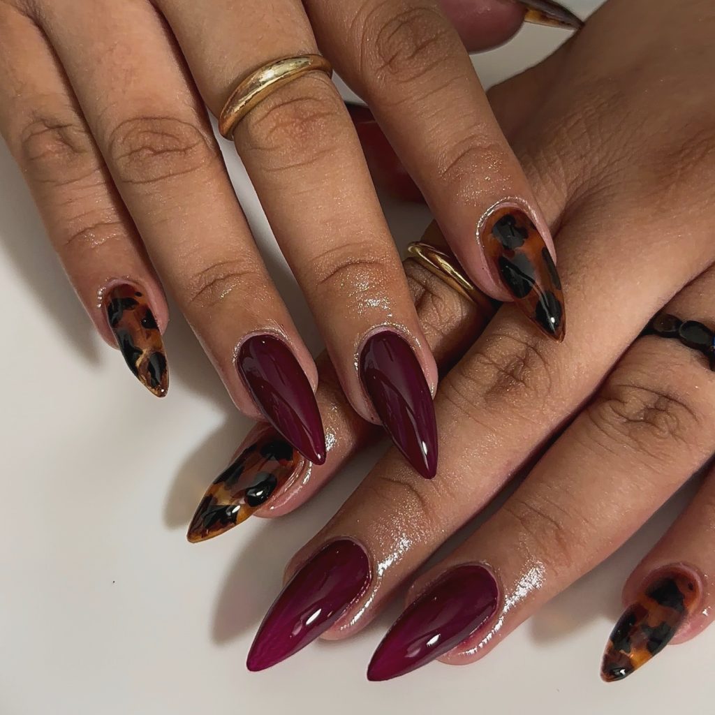Burgundy Tortoiseshell Stilettos Burgundy Tortoiseshell Stilettos — Burgundy Nails