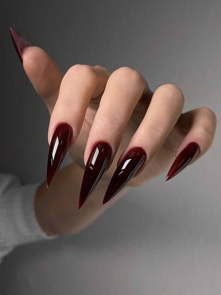 High-Gloss Deep Wine Red Stilettos High-Gloss Deep Wine Red Stilettos — Burgundy Nails