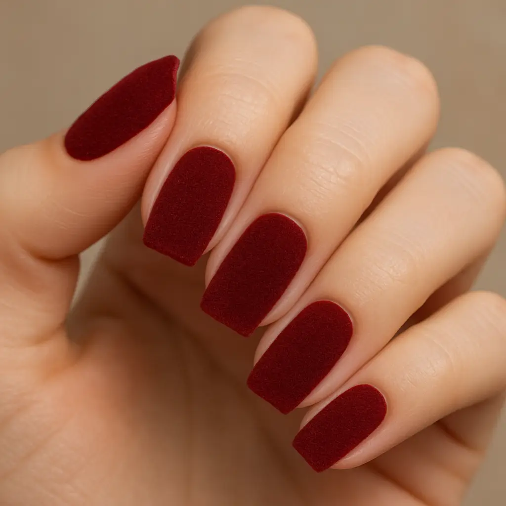 Medium Square Deep Red Velvet Nails Medium Square Deep Red Velvet Nails