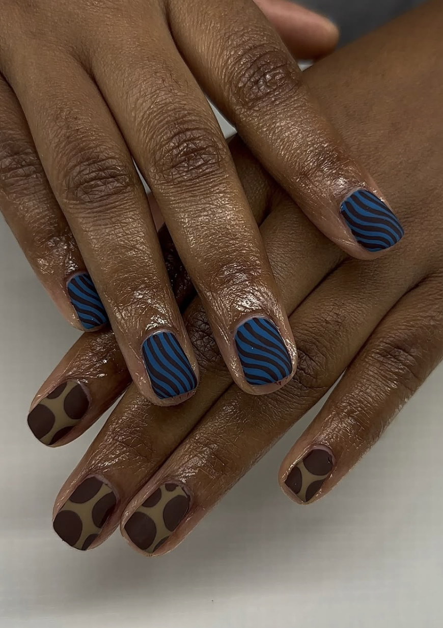Short Square Blue Black Stripes Polka Dots Short Square Blue Black Stripes Polka Dots — Velvet Nails